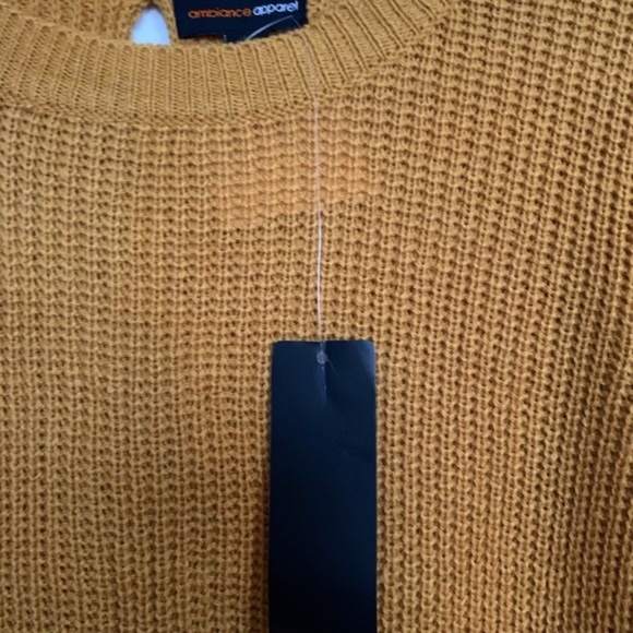 BOUTIQUE BACK LACE-UP RAGLAN LONG SLEEVE LOW-GAUGE MUSTARD SWEATER SIZE L - Picture 6 of 6